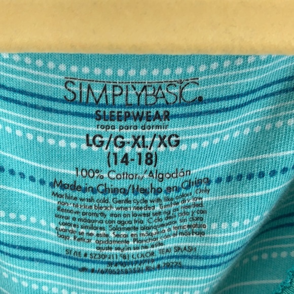 Simplybasic teal colored night shirt size Lg(14-18 - Picture 4 of 5